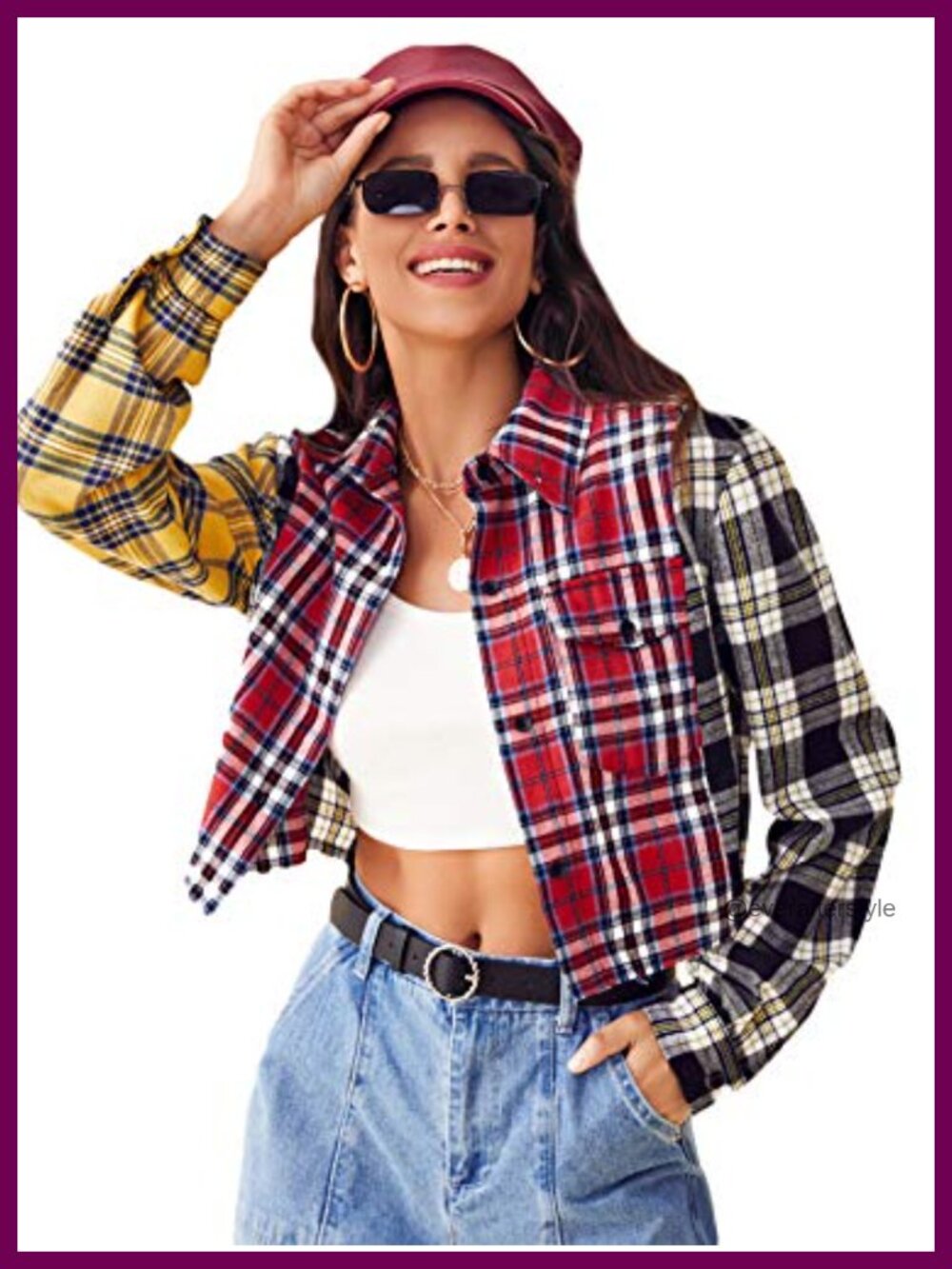 SweatyRocks Women's Crop Top Plaid Button Down Blouse Long Sleeve